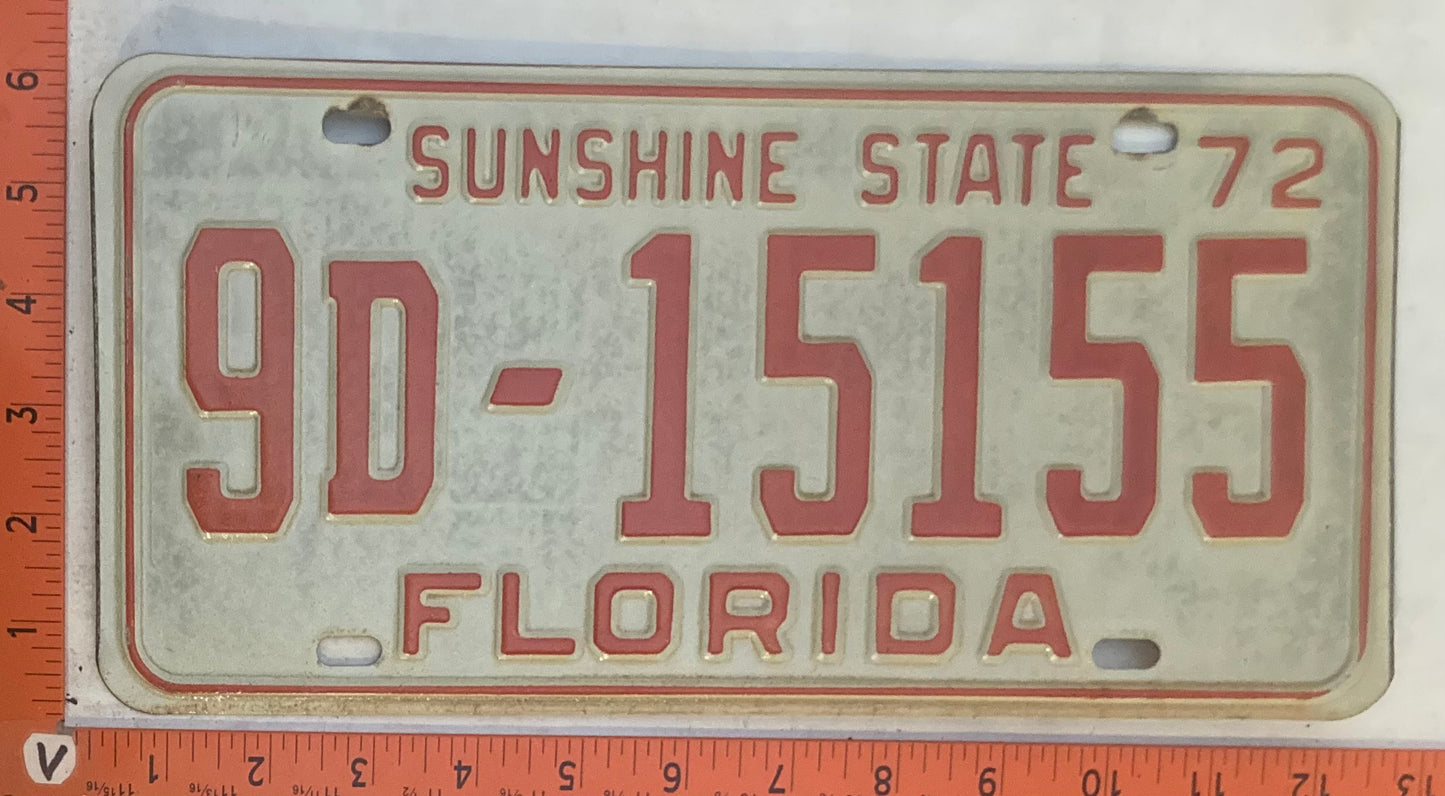 1972 Florida #9D-15155 Passenger License Plate