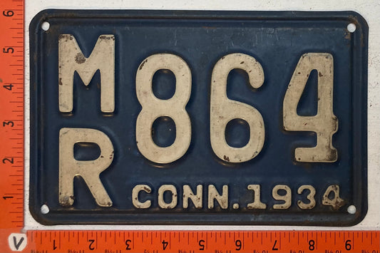 1934 Connecticut #M/R 864 Passenger License Plate