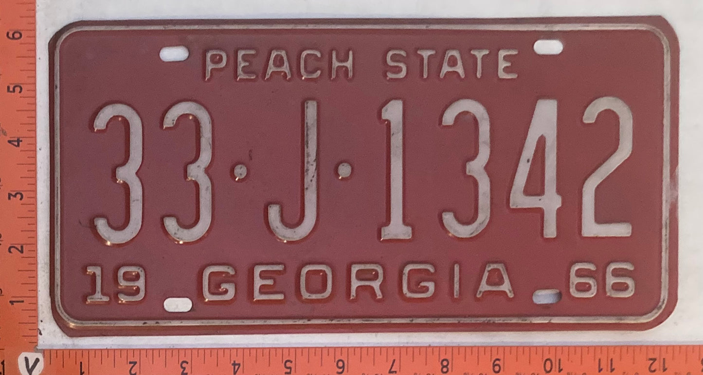 1966 Georgia #33-J-1342 Passenger License Plate