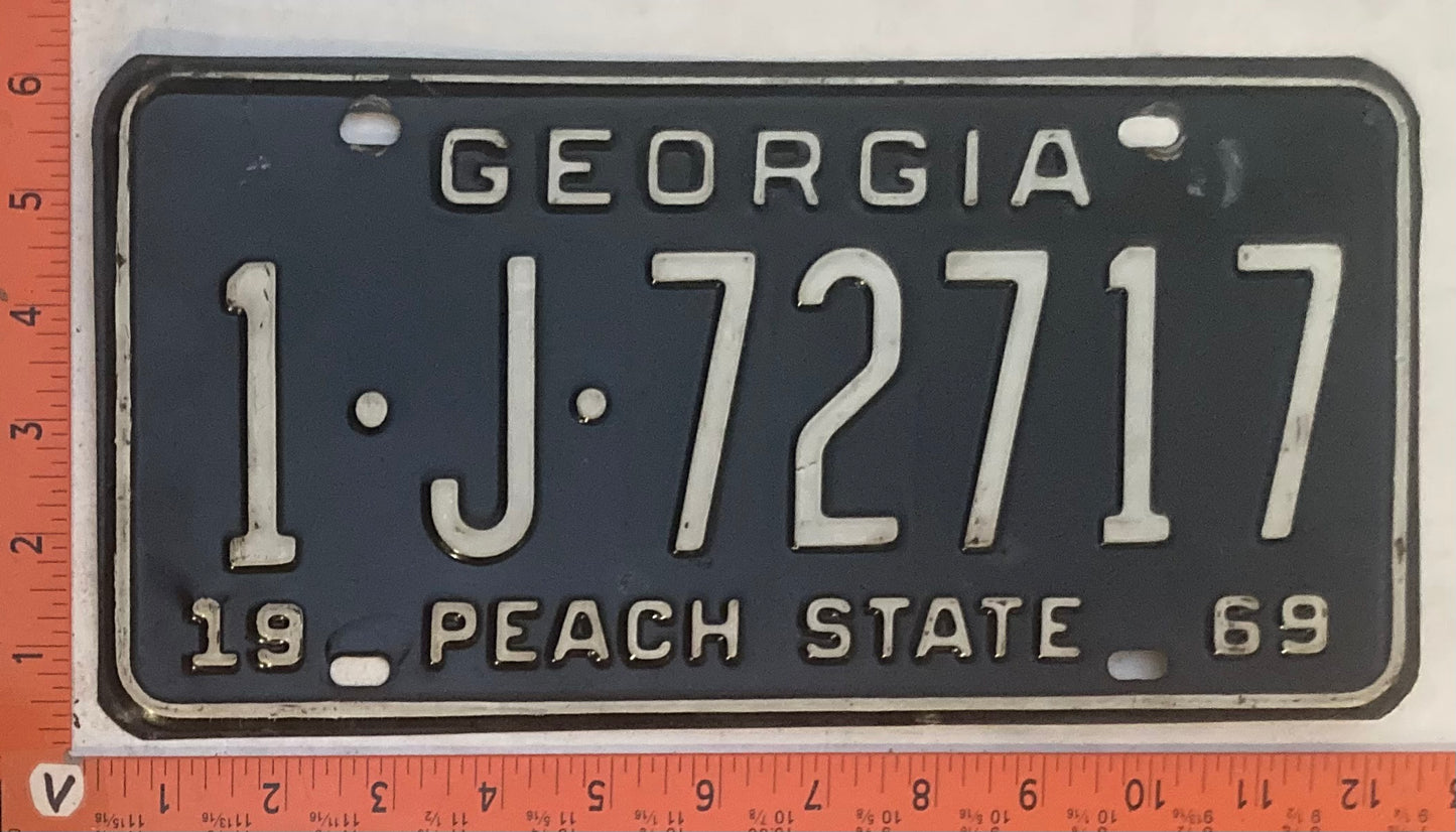 1969 Georgia #1-J-72717 Passenger License Plate