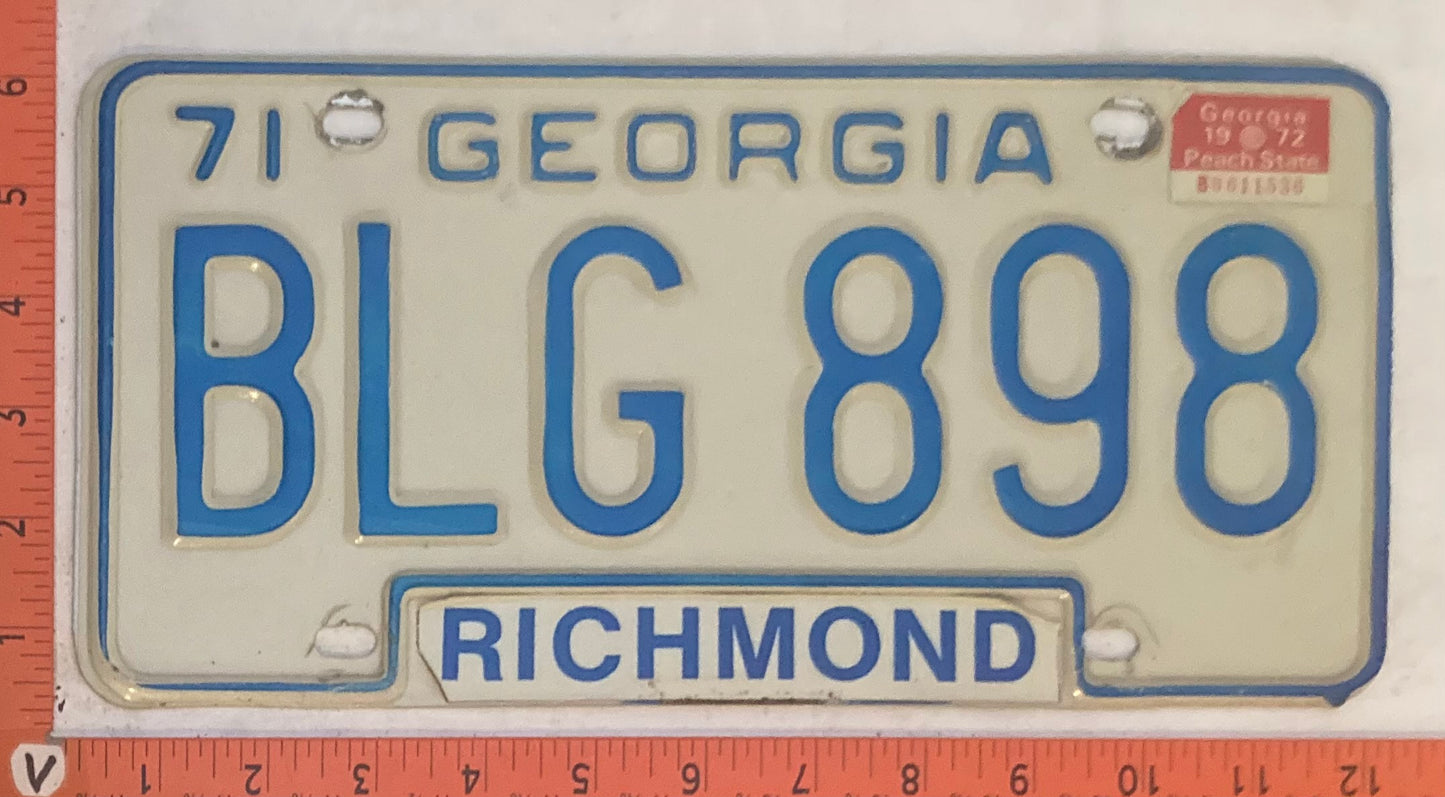 1972 Georgia #BLG 898 Passenger License Plate