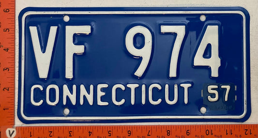 1957 Connecticut #VF 974 Passenger License Plate