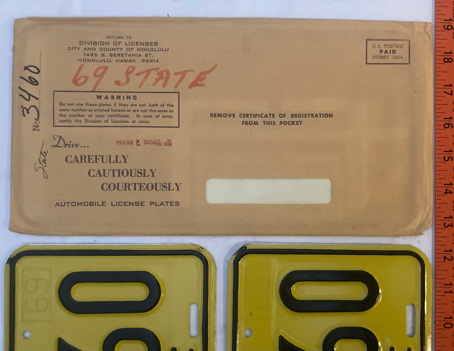 1969 Hawaii #3460 State Vehicle License Plate (Pair)