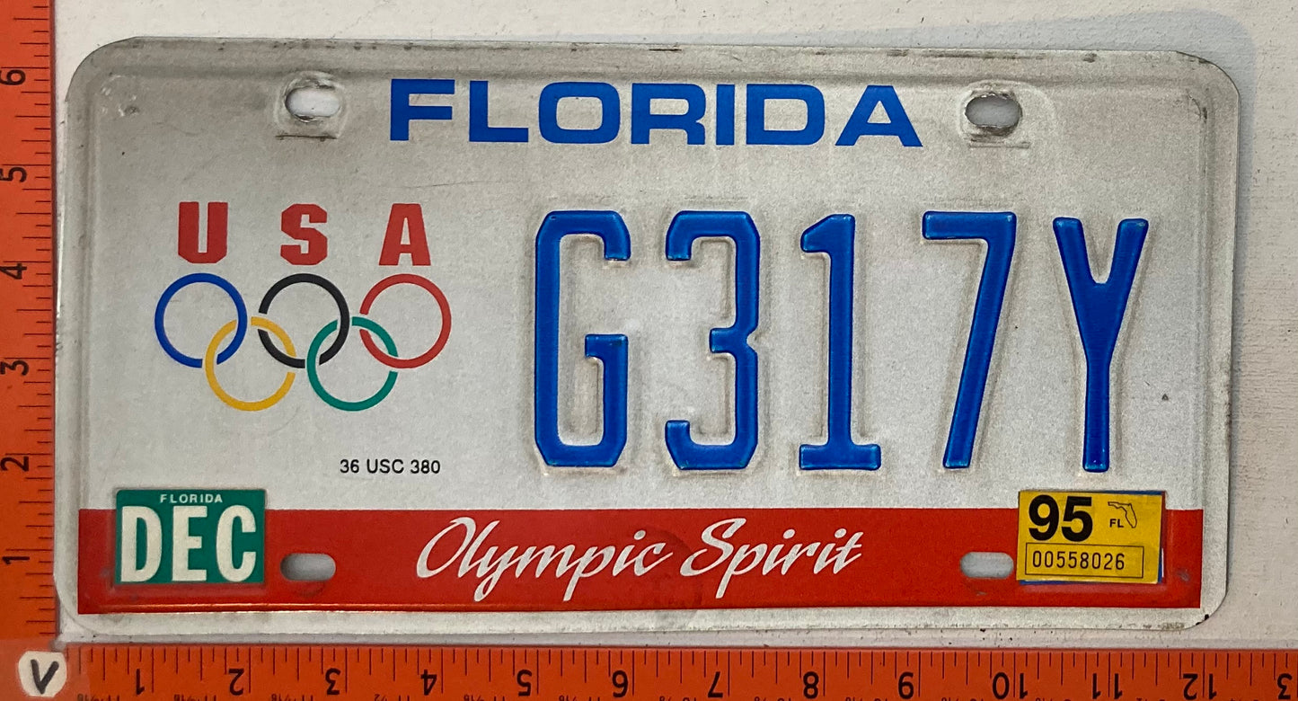 1995 Florida #G317Y Olympic Spirit Passenger License Plate
