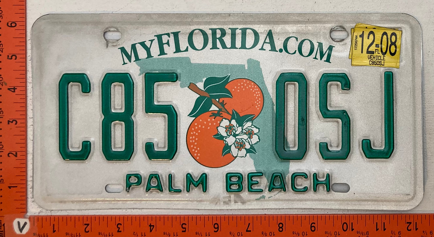 2008 Florida #C85 OSJ Passenger License Plate