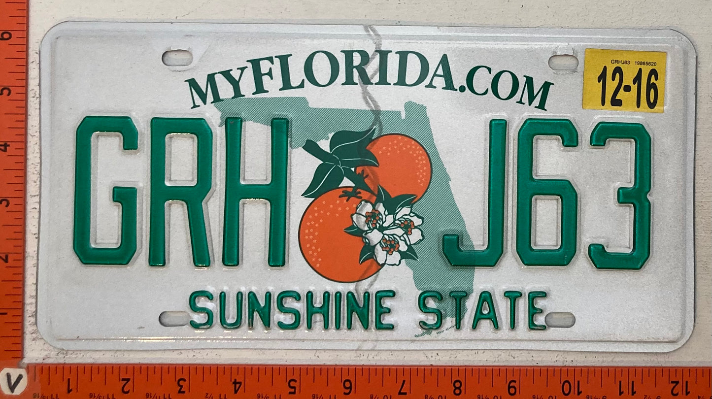 2016 Florida #GRH J63 Passenger License Plate