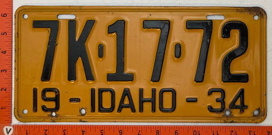 1934 Idaho #7K-17-72 Passenger License Plate