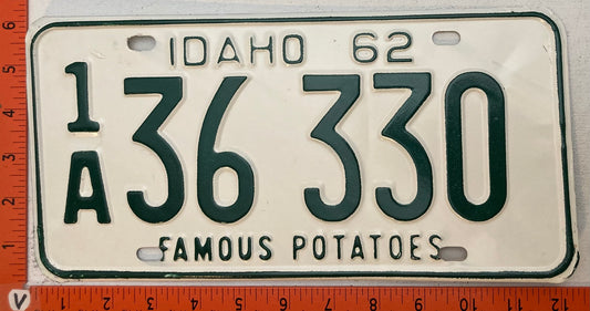1962 Idaho #1/A 36 330 Passenger License Plate