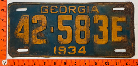1934 Georgia #42-483E Passenger License Plate