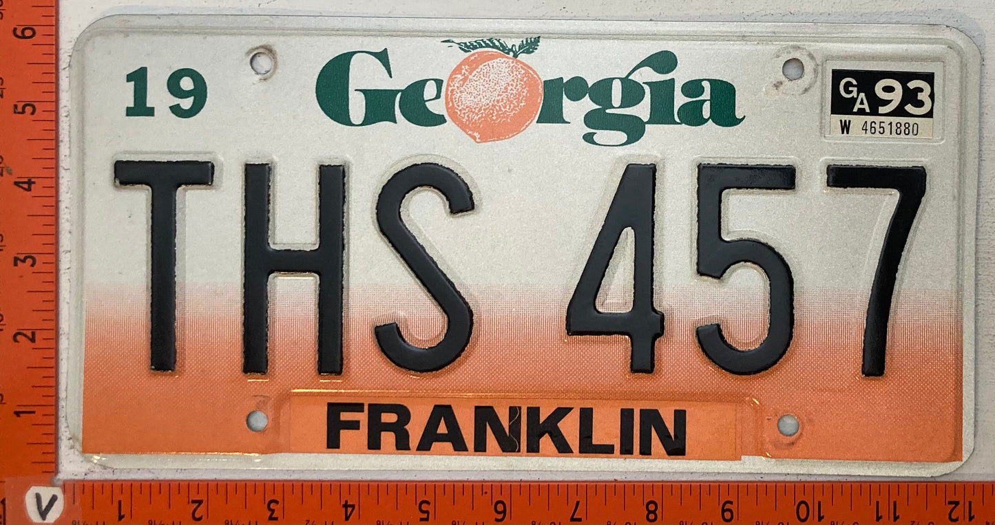 1993 Georgia #THS 457 Passenger License Plate