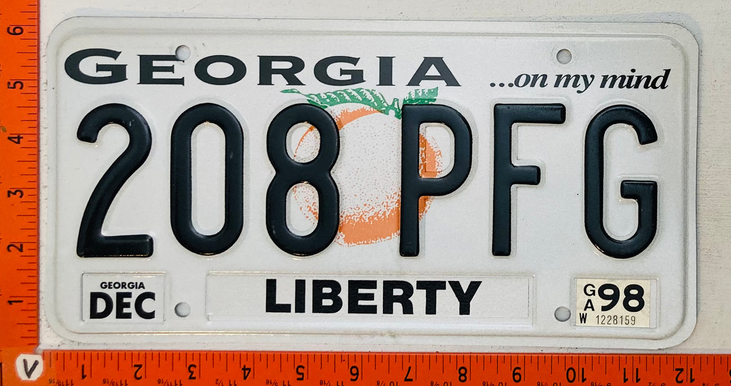 1998 Georgia #208 PFG Passenger License Plate