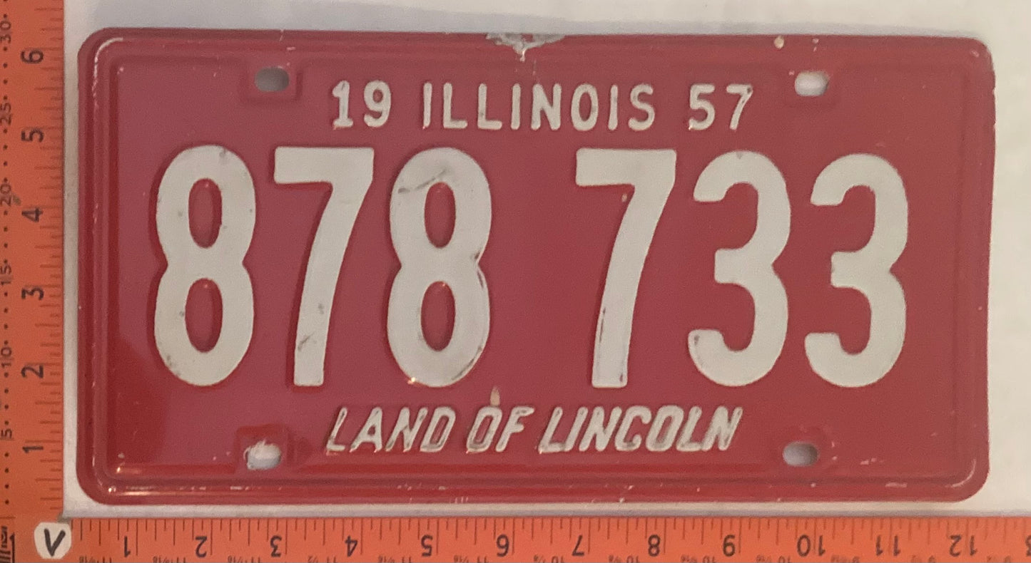 1957 Illinois #878 733 Passenger License Plate
