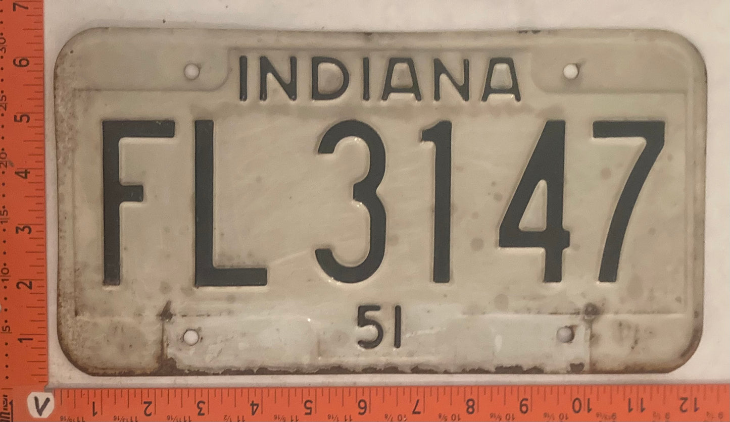 1951 Indiana #FL 3147 Passenger License Plate