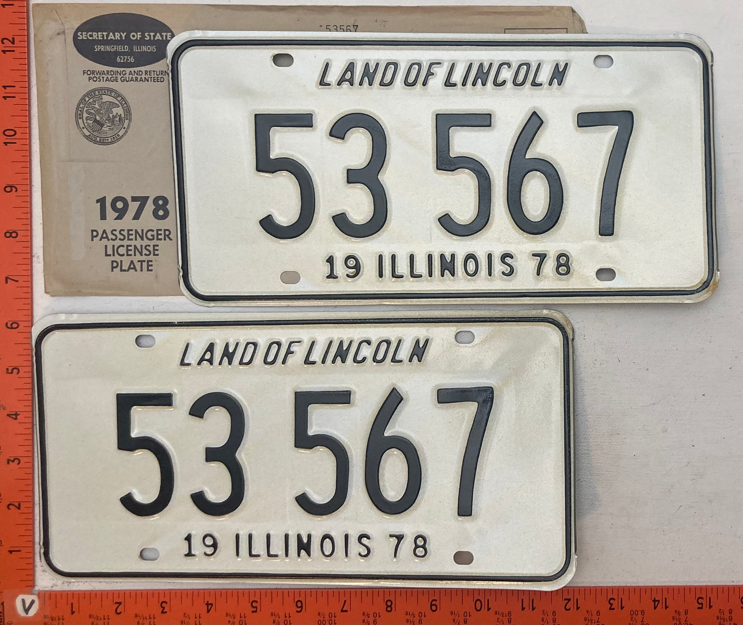 1978 Illinois #53 567 Passenger License Plate (Pair)