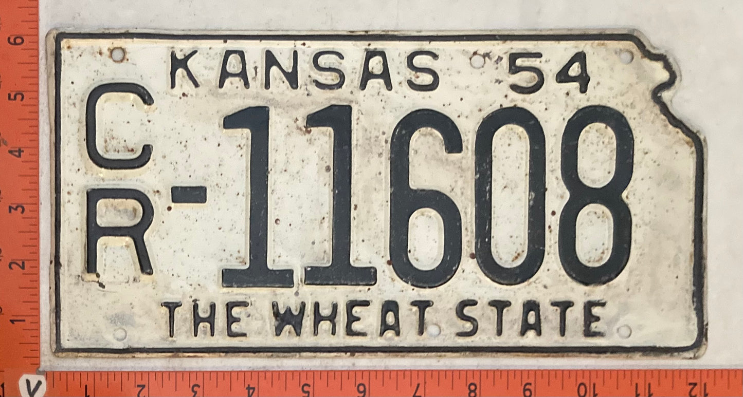 1954 Kansas #C/R-11608 Passenger License Plate