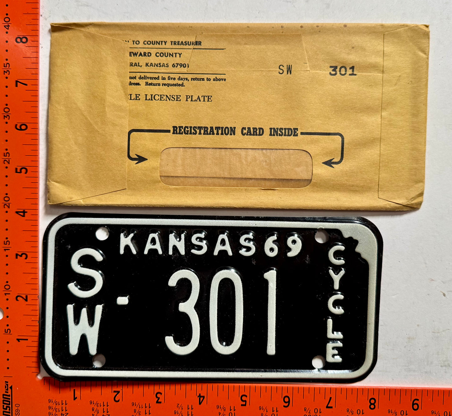1969 Kansas #S/W-301 Motorcycle License Plate
