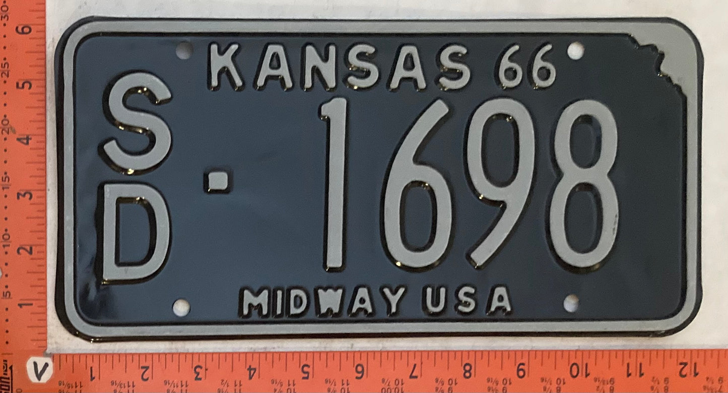 1966 Kansas #S/D-1698 Passenger License Plate