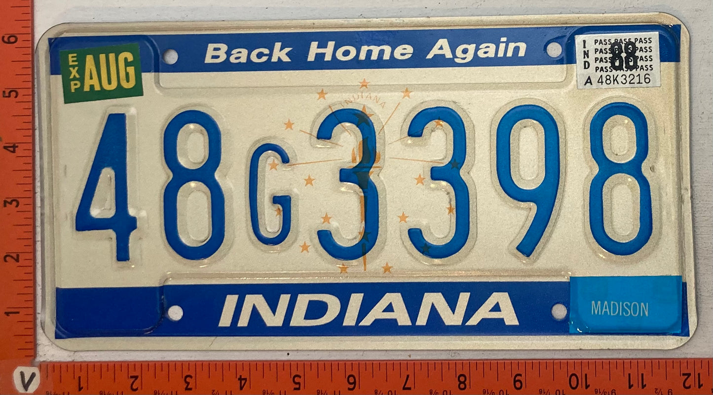 1988 Indiana #48G3398 Passenger License Plate