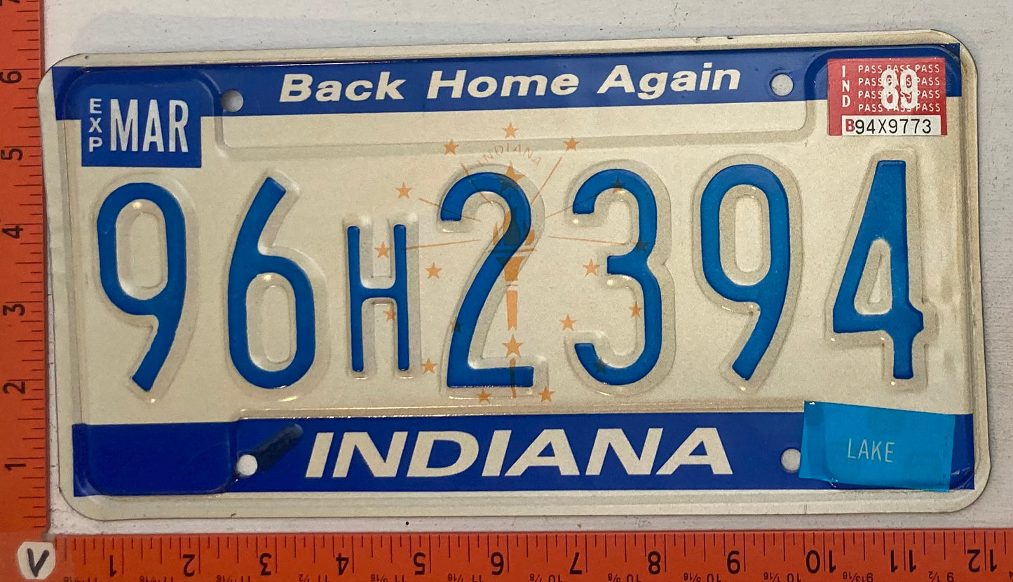 1989 Indiana #96H2394 Passenger License Plate