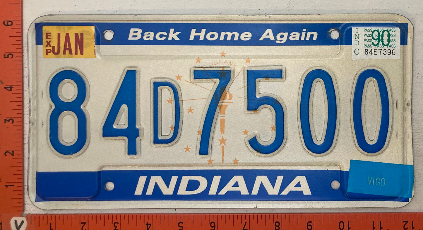 1990 Indiana #84D7500 Passenger License Plate