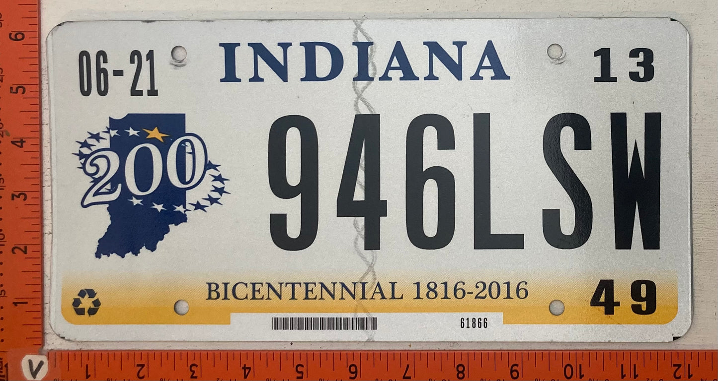 2013 Indiana #946LSW Passenger License Plate
