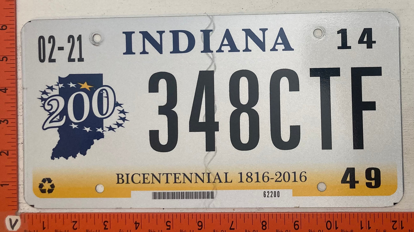 2014 Indiana #348CTF Passenger License Plate