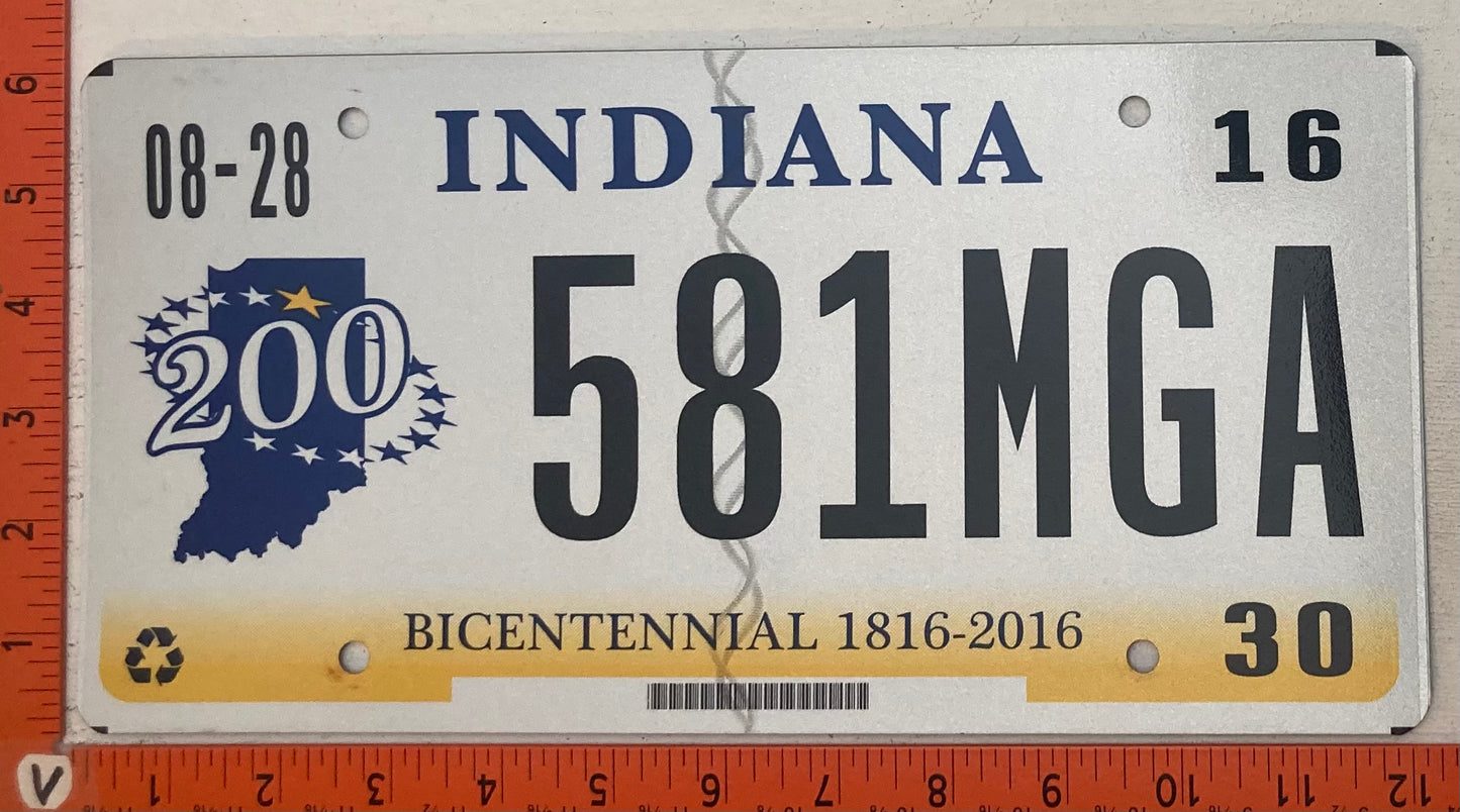 2016 Indiana #581MGA Passenger License Plate