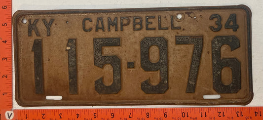 1934 Kentucky #115-976 Passenger License Plate
