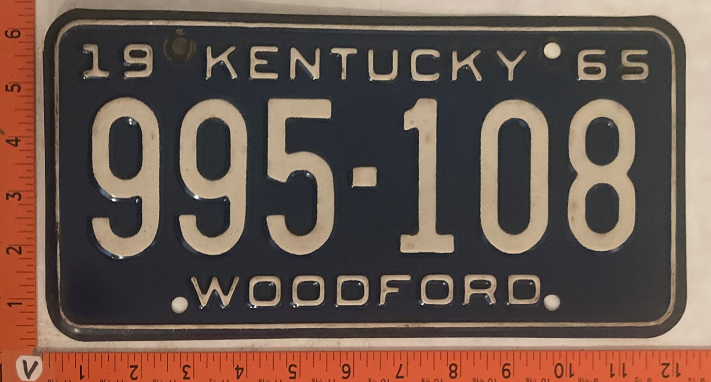 1965 Kentucky #995-108 Passenger License Plate