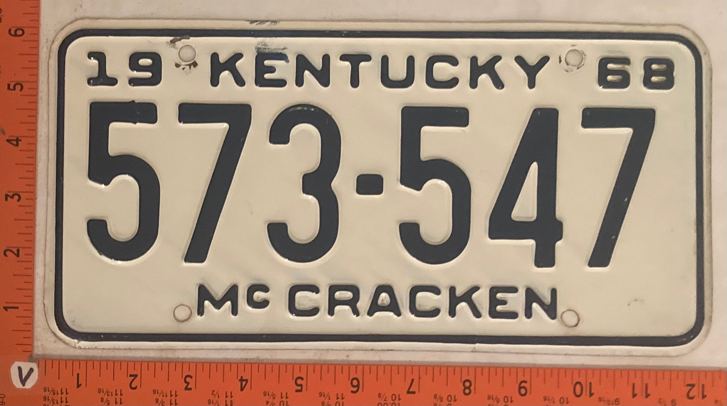 1968 Kentucky #573-547 Passenger License Plate