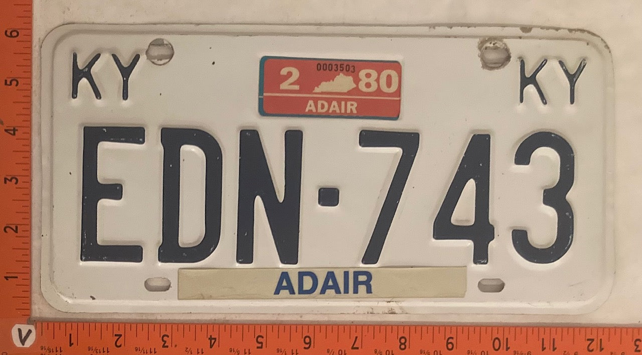 1980 Kentucky #EDN-743 Passenger License Plate