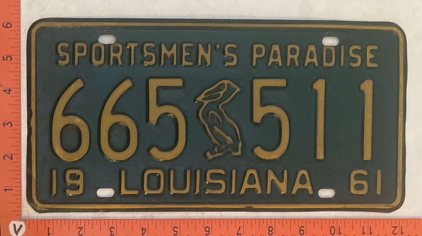 1961 Louisiana #665 511 Passenger License Plate