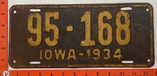1934 Iowa #95-168 Passenger License Plate