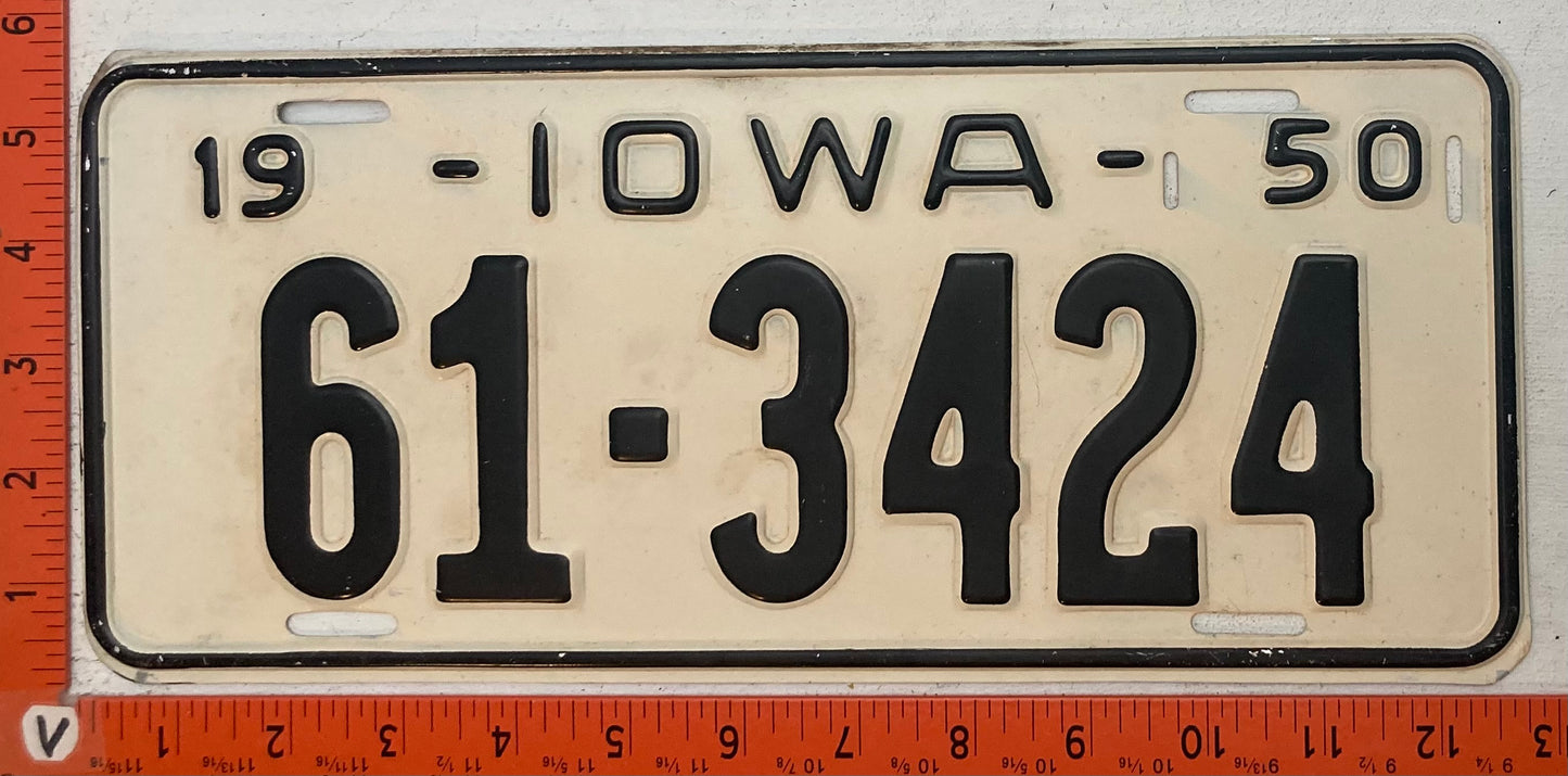 1950 Iowa #61-3424 Passenger License Plate