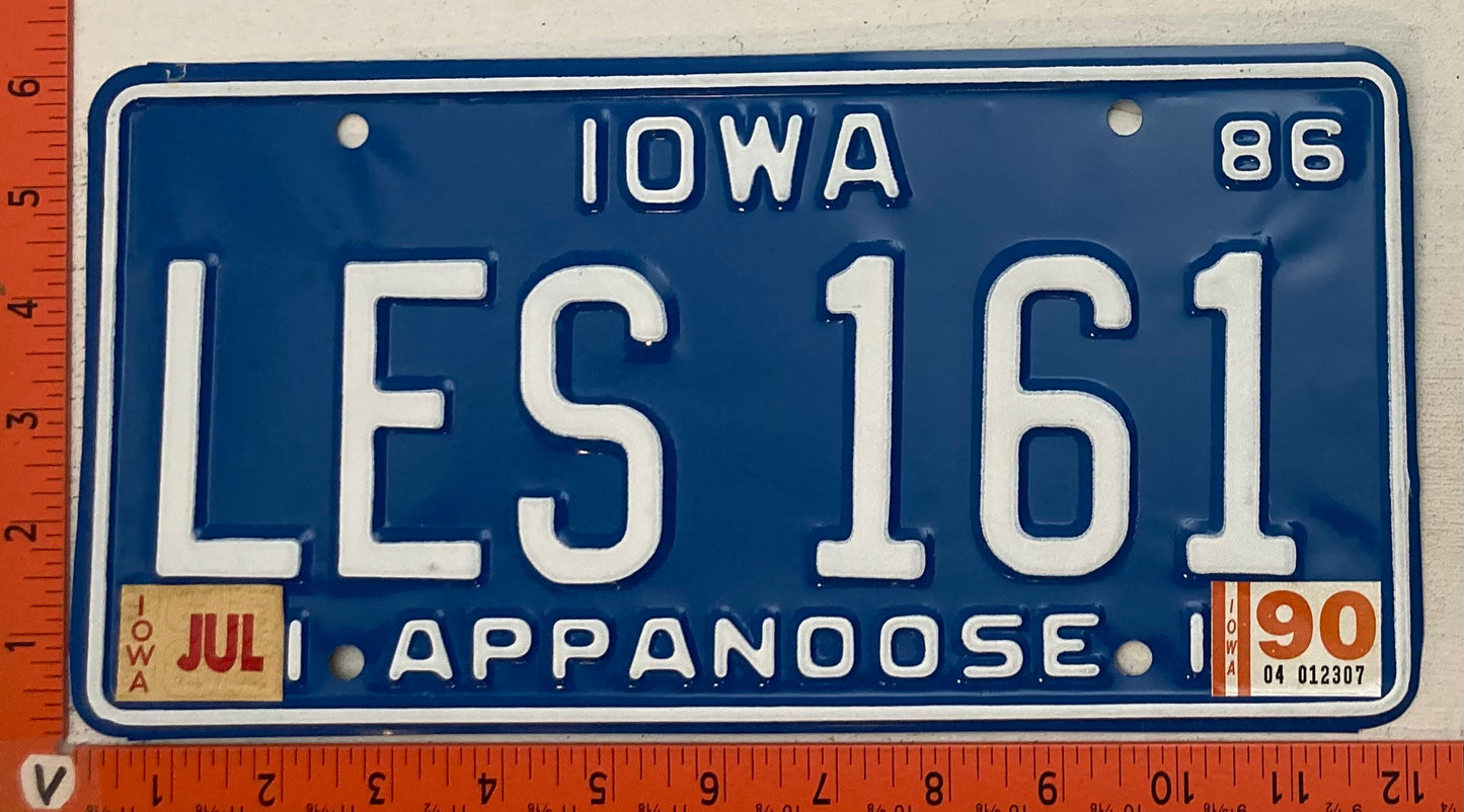 1990 Iowa #LES 161 Passenger License Plate