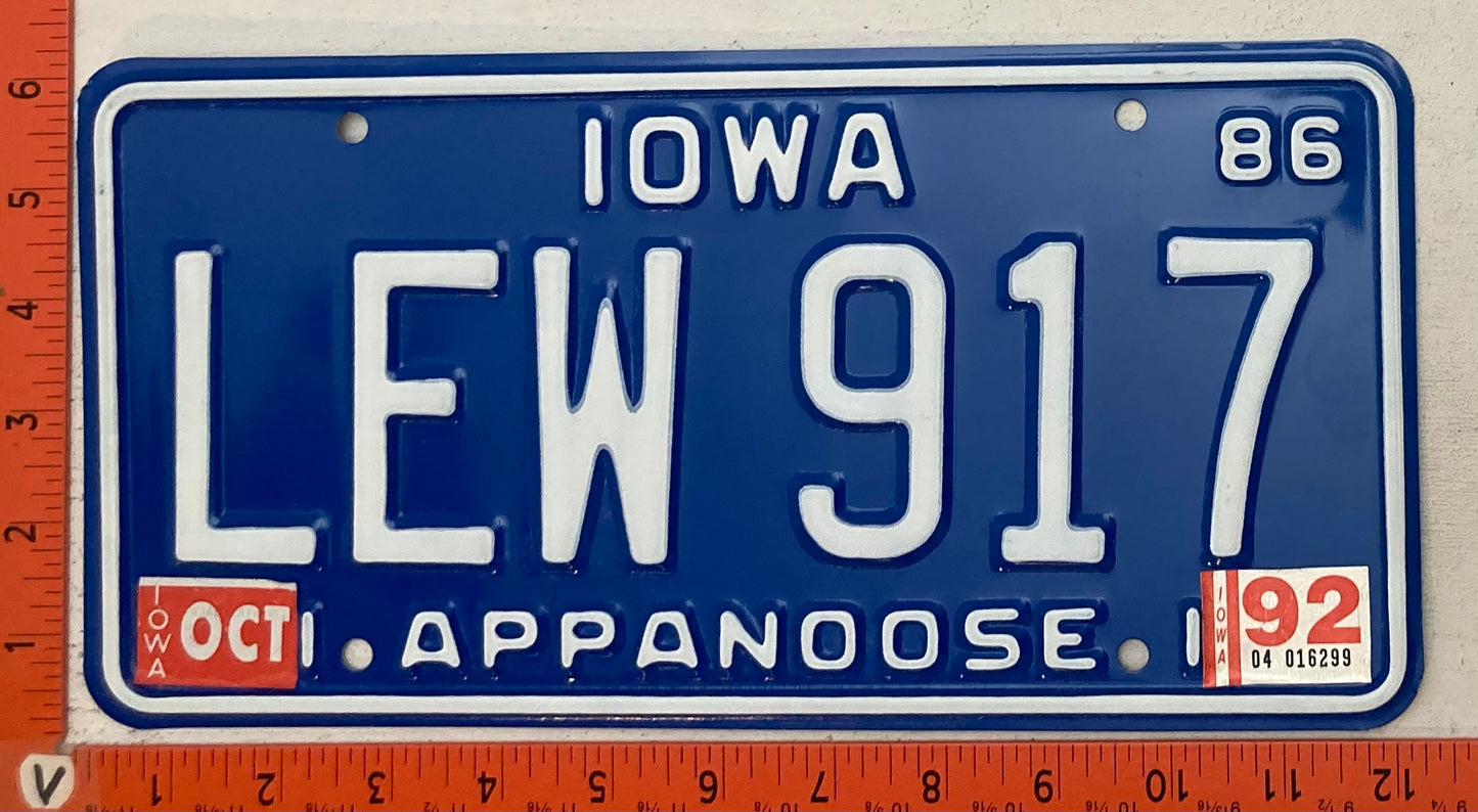 1992 Iowa #LEW 917 Passenger License Plate