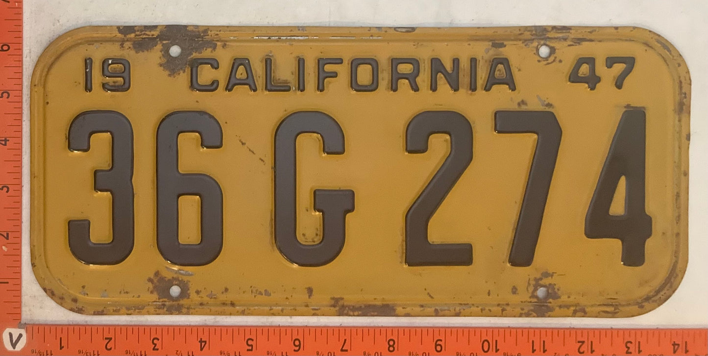 1947 California #36 G 274 Passenger License Plate