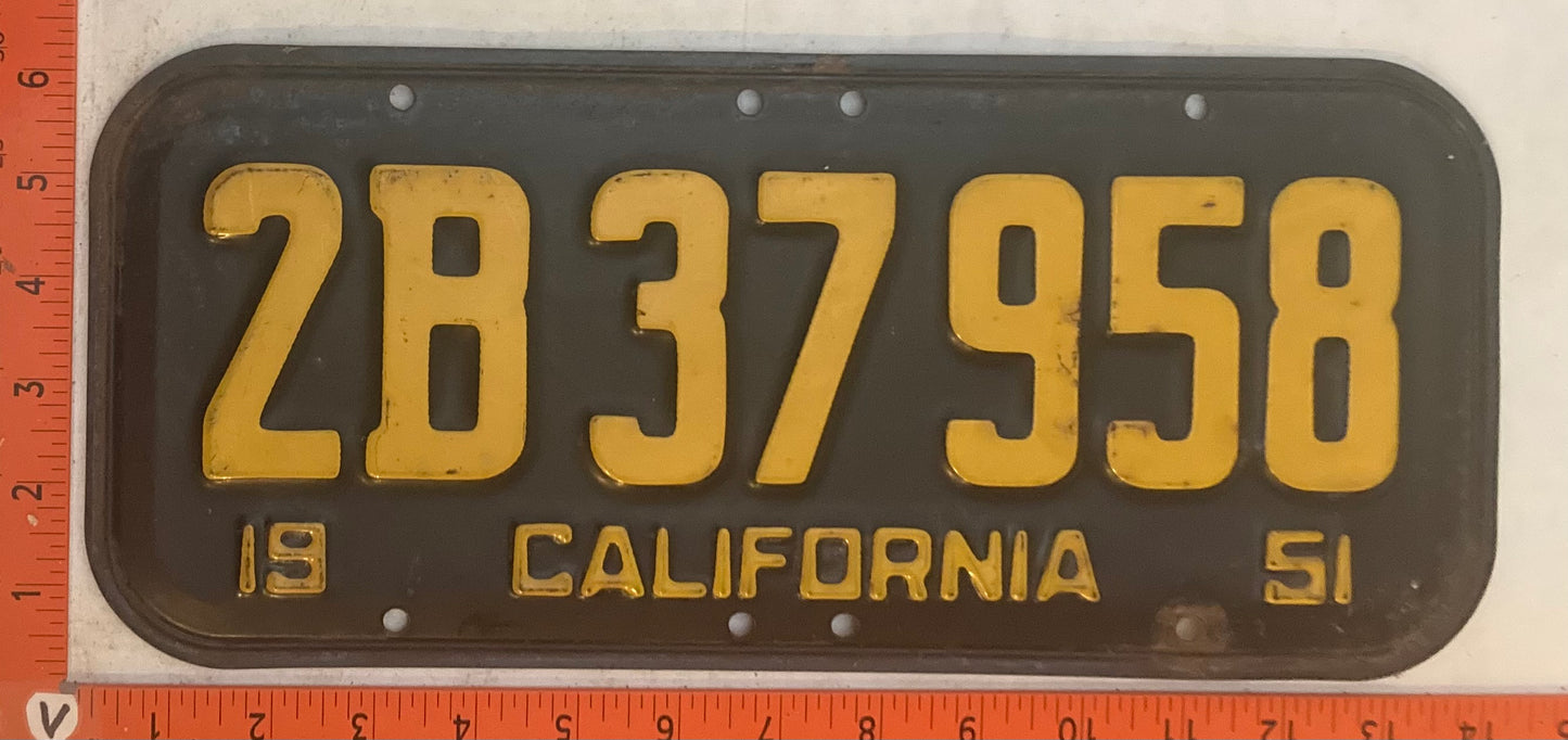 1951 California #2B 37 958 Passenger License Plate