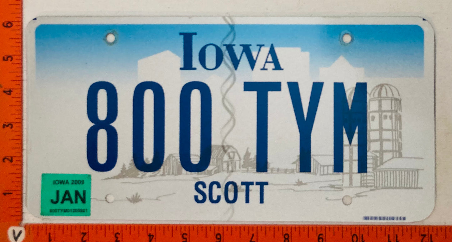 2009 Iowa #800 TYM Passenger License Plate