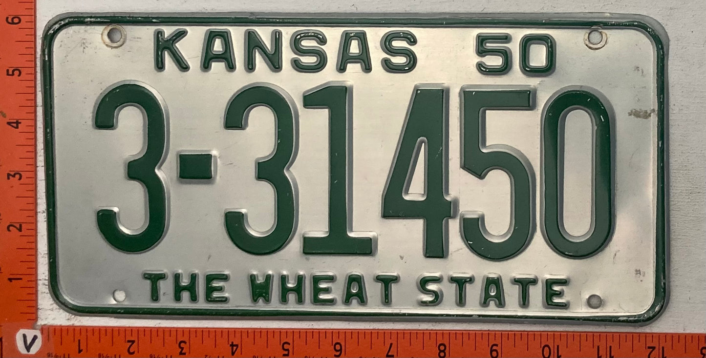 1950 Kansas #3-31450 Passenger License Plate