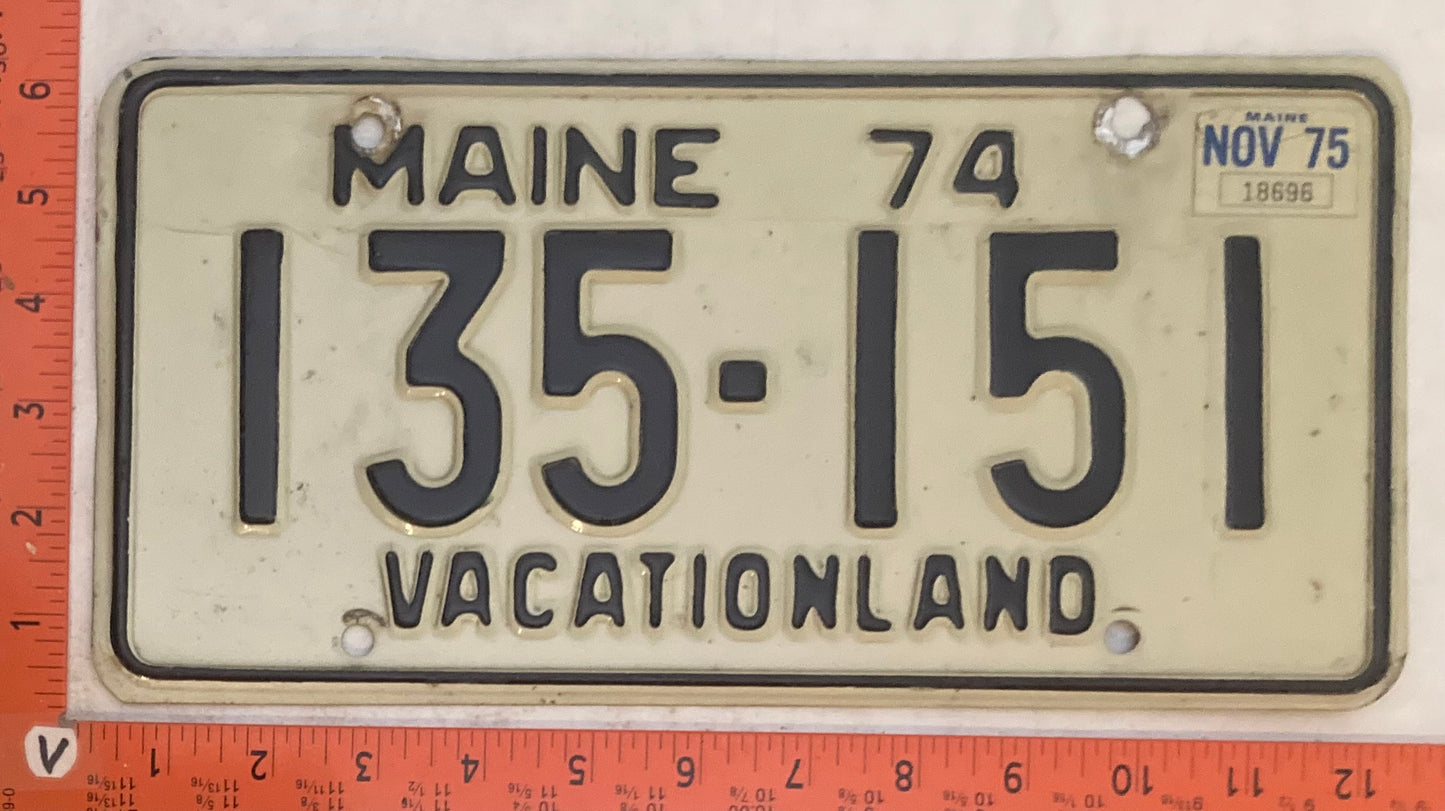 1975 Maine #135-151 Passenger License Plate