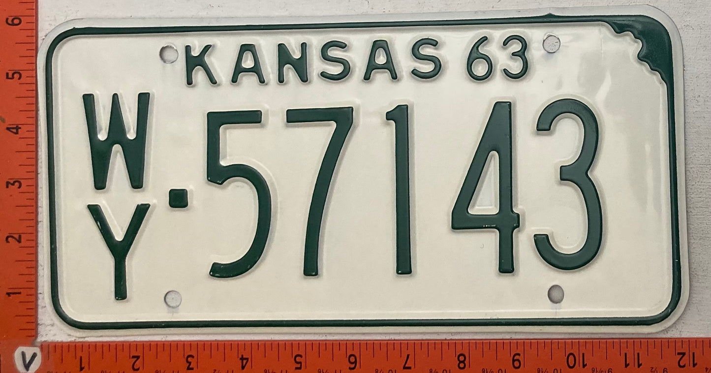 1963 Kansas #W/Y 57143 Passenger License Plate
