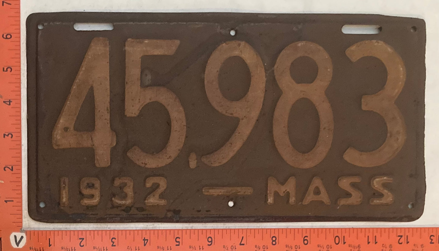 1932 Massachuetts #45,983 Passenger License Plate
