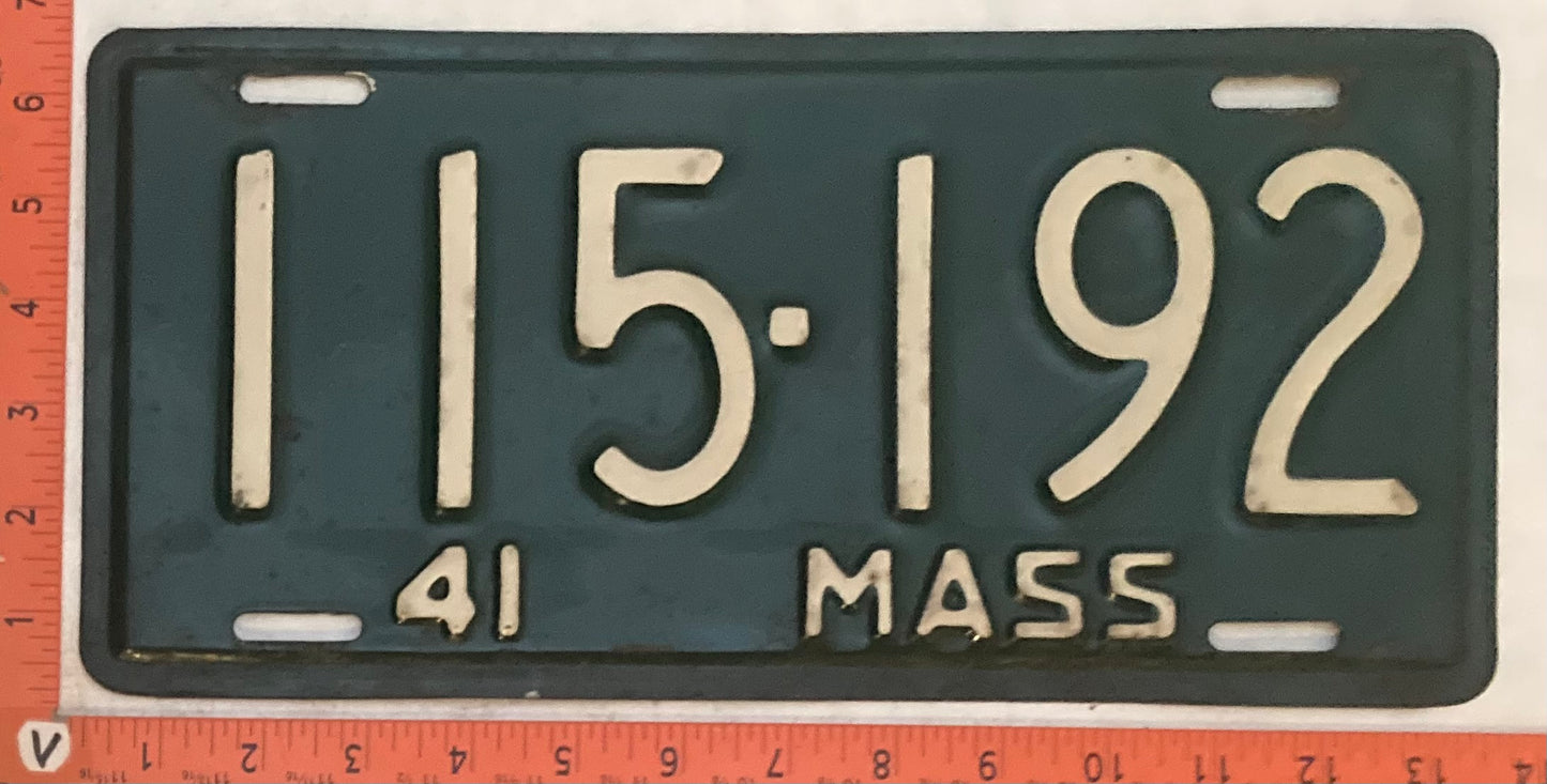 1941 Massachuetts #115-192 Passenger License Plate