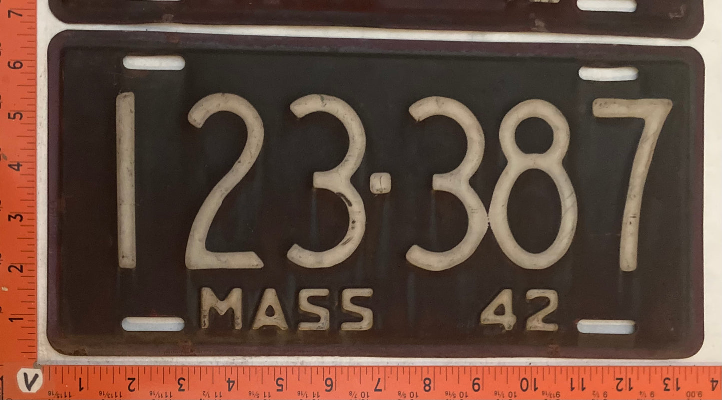 1942 Massachuetts #123-387 Passenger License Plate (Pair)