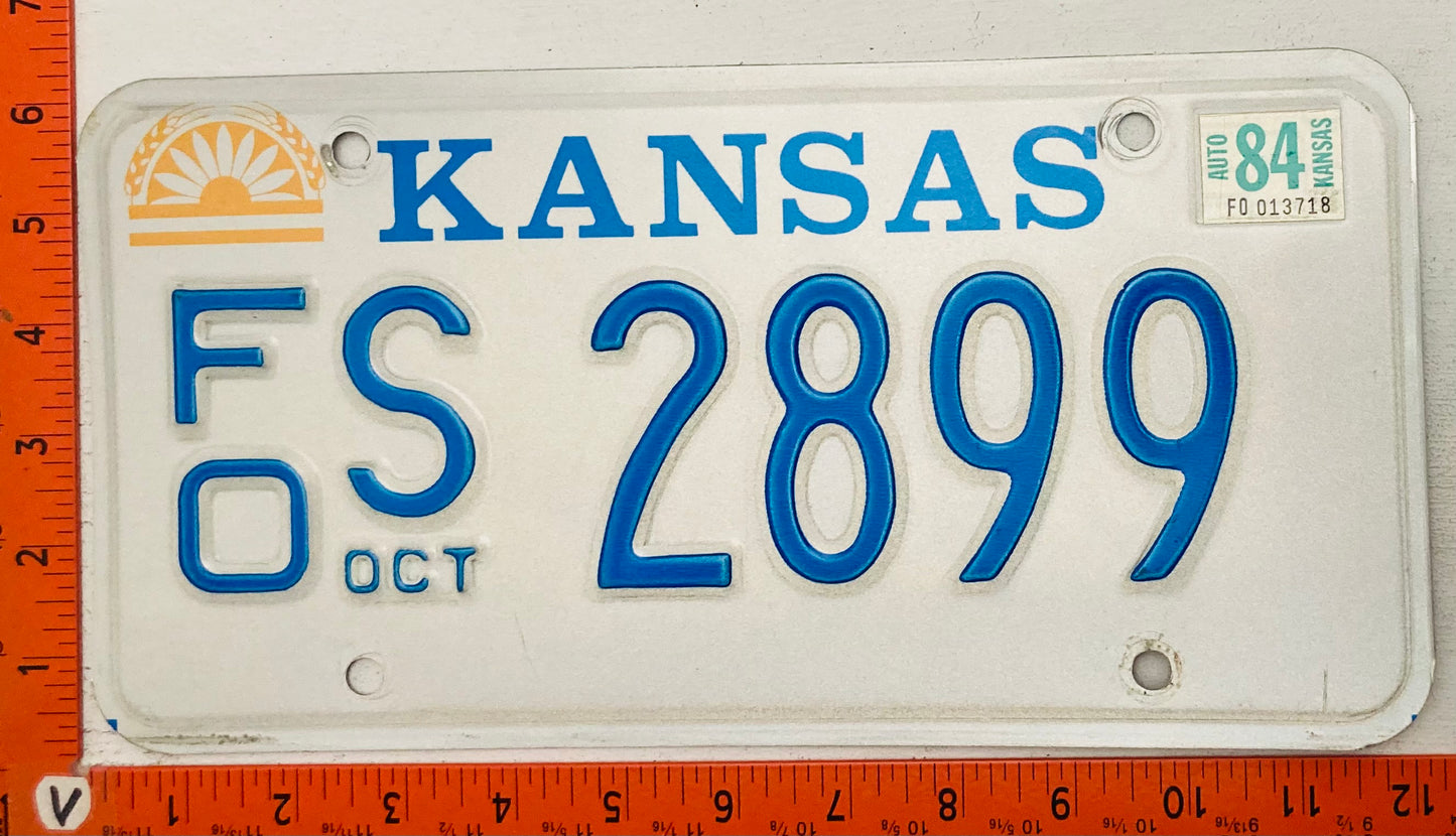 1984 Kansas #F/O S 2899 Passenger License Plate