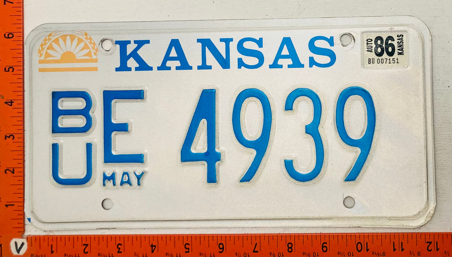 1986 Kansas #B/U E 4939 Passenger License Plate