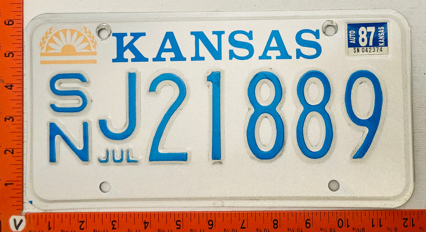 1987 Kansas #S/N J 21889 Passenger License Plate