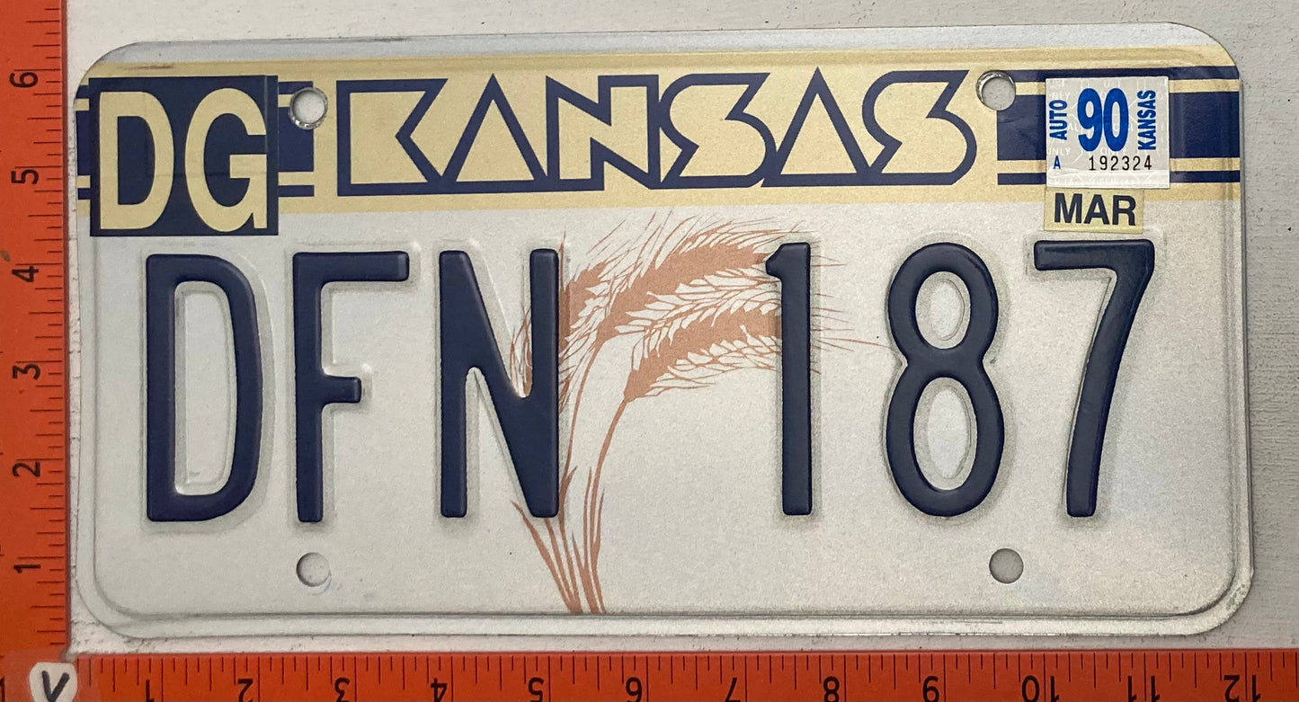 1990 Kansas #DFN 187 Passenger License Plate