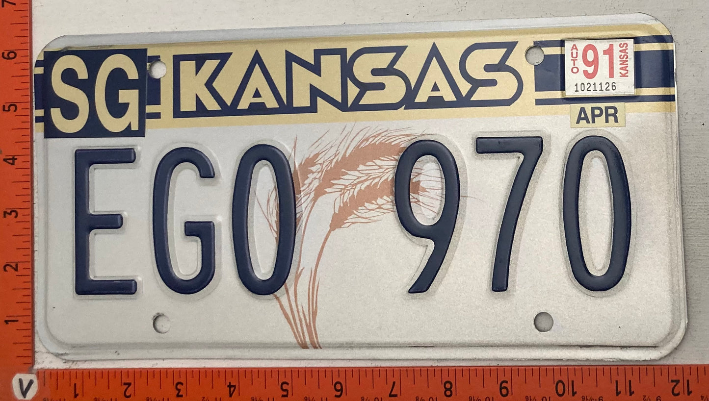 1991 Kansas #EGO 970 Passenger License Plate